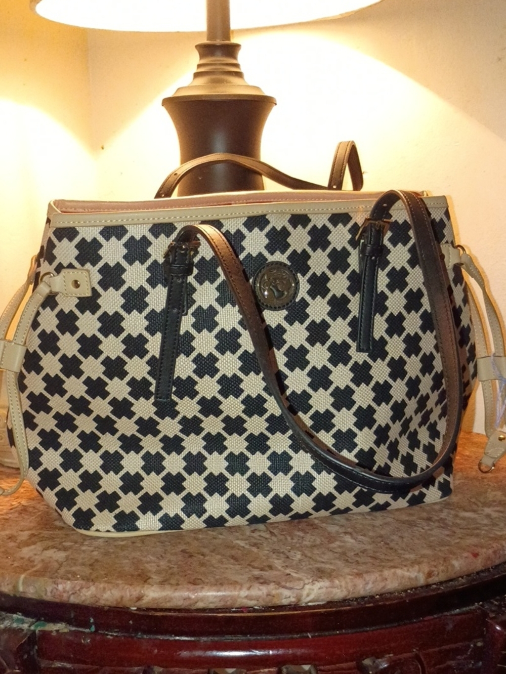 Spartina 449 Black and Cream Woven Pattern Tote